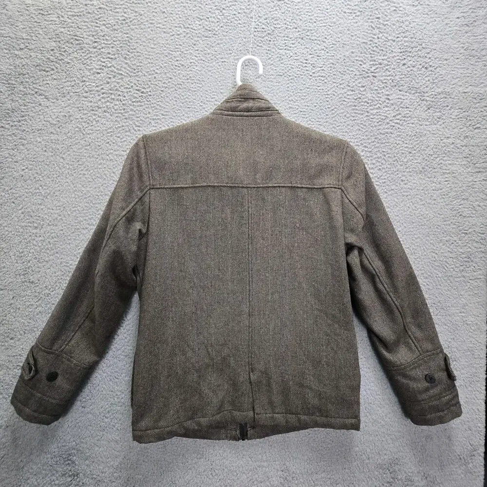 Kane & Unke Jacket Mens Medium Brown Wool Blend Utility Zip Up Hooded Coat Mock